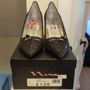 Nina Black Glitter Heels